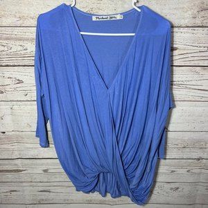Micheal Stars Faux Wrap V Neck Blouse Top Sz OS